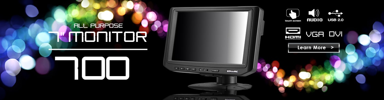 7 inch monitor, 7 inch touchscreen, small monitor, small touchscreen https://www.xenarc.com ruggedized solutions manufacturer for all industries  HDMI, VGA, DVI Video Inputs