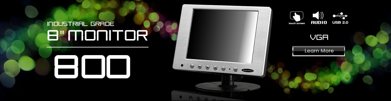 8 inch monitor, 8 inch touchscreen, small monitor, small touchscreen https://www.xenarc.com ruggedized solutions manufacturer for all industries  HDMI, VGA, DVI Video Inputs