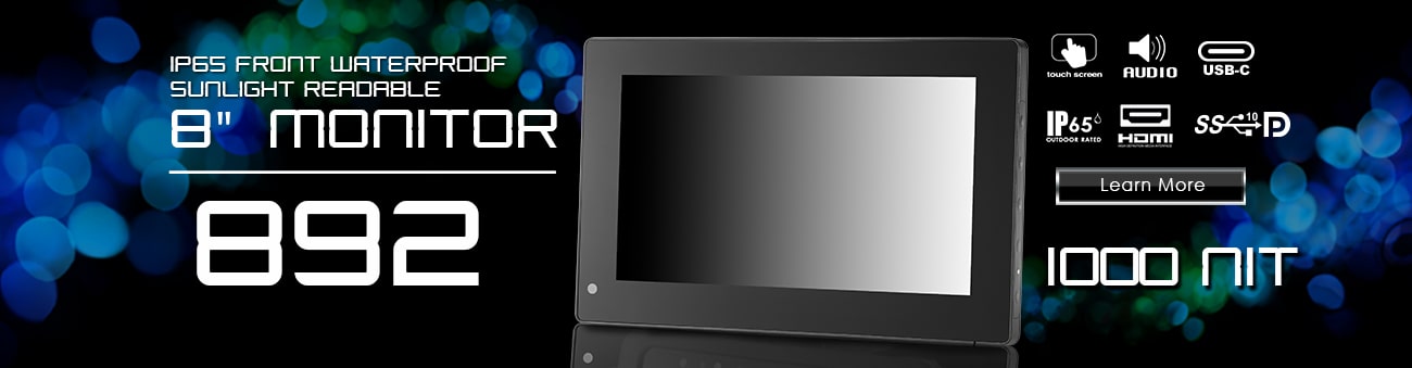 8 Inch Front IP65 Sunlight Readable Capacitive Touchscreen LCD Monitor with HDMI and USB-C