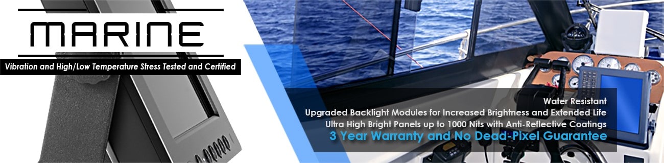 Small monitor and small touchscreen marine grade waterproof solutions manufacturer 7 inch, 8 inch, 9 inch, 10 inch, 12 inch, 15 inch, 18 inch, 24 inch Xenarc Technologies https://www.xenarc.com
